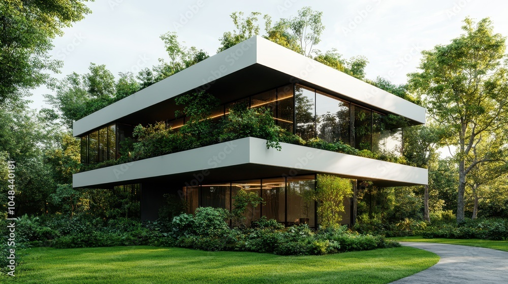 A contemporary house beautifully integrated with nature, featuring extensive greenery that surrounds its contemporary architecture, creating an immersive experience. A contemporary house beautifully integrated with nature, featuring extensive greenery that surrounds its contemporary architecture, creating an immersive experience.