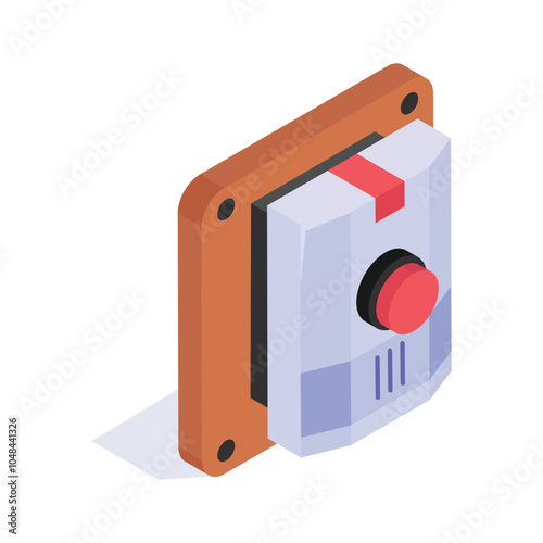 Fire alert switch, isometric icon of emergency button