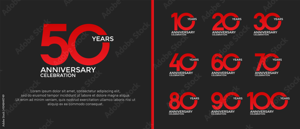 set of anniversary logo flat red and white color on black background for celebration moment set of anniversary logo flat red and white color on black background for celebration moment
