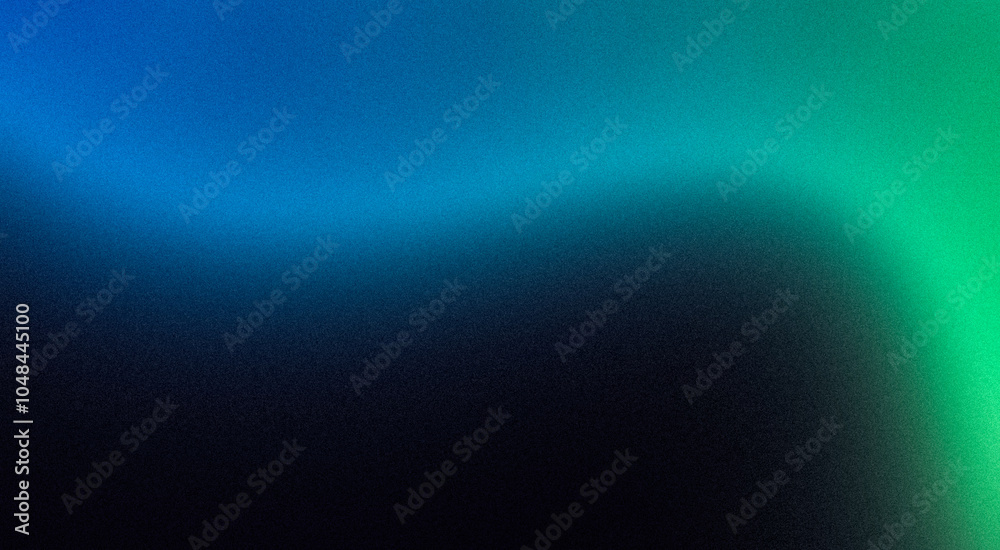 Abstract background grainy gradient blue green glowing wave shape, black backdrop banner poster header design, noise texture, copy space