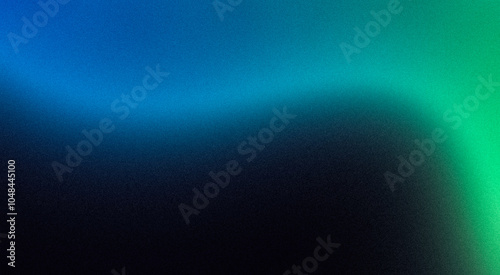 Abstract background grainy gradient blue green glowing wave shape, black backdrop banner poster header design, noise texture, copy space