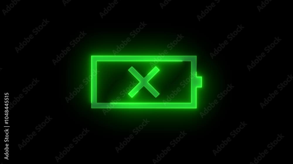 Battery unknown cross symbol stroke icon glowing neon green color animation Battery unknown cross symbol stroke icon glowing neon green color animation