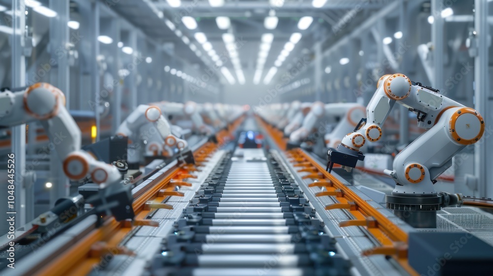 Industrial Robots Working on an Automated Assembly Line Industrial Robots Working on an Automated Assembly Line