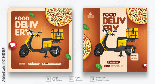 Fast Home Delivery Service Social Media Post Design Template. Online Delivery Promotional Bundle.