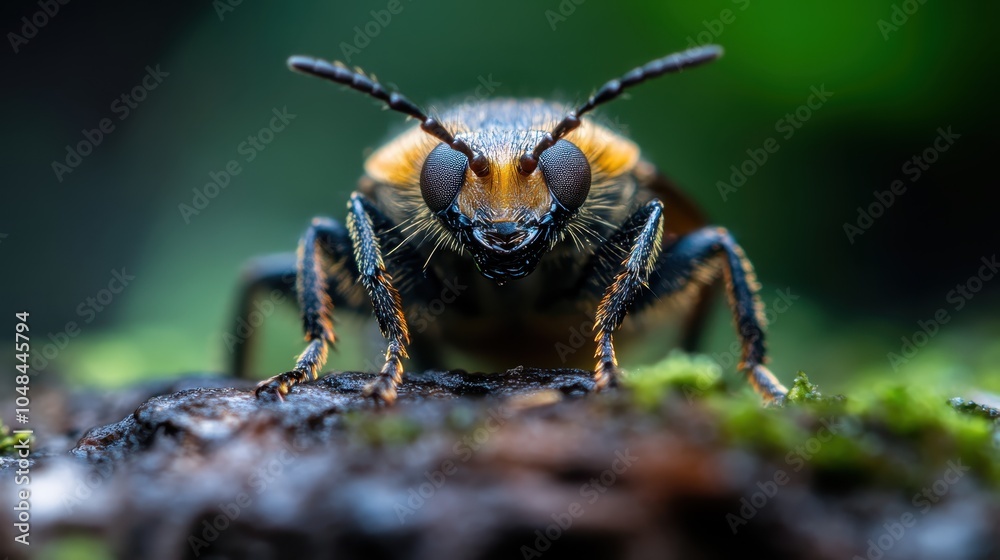 This macro photograph captures a colorful beetle on a tree, showcasing intricate details of its texture and vibrant colors, creating a vivid natural scene. This macro photograph captures a colorful beetle on a tree, showcasing intricate details of its texture and vibrant colors, creating a vivid natural scene.