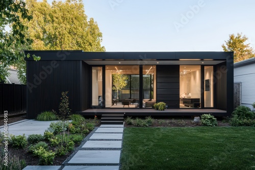 Minimalist design in a suburban home featuring a secluded courtyard garden.