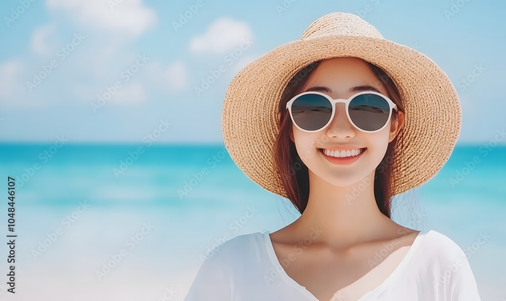 woman enjoying tropical seaside, Generative AI woman enjoying tropical seaside, Generative AI