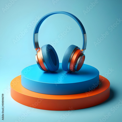 Bold Orange and Blue Headphones Display photo