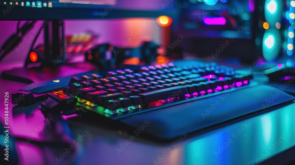 Close-Up of a Black Gaming Keyboard with RGB Lighting Close-Up of a Black Gaming Keyboard with RGB Lighting