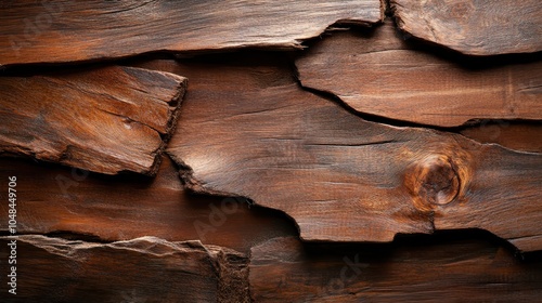 An exquisite close-up of a rustic wooden surface, showcasing natural cracks and patterns. Perfect for backgrounds, the image captures organic textures beautifully. photo