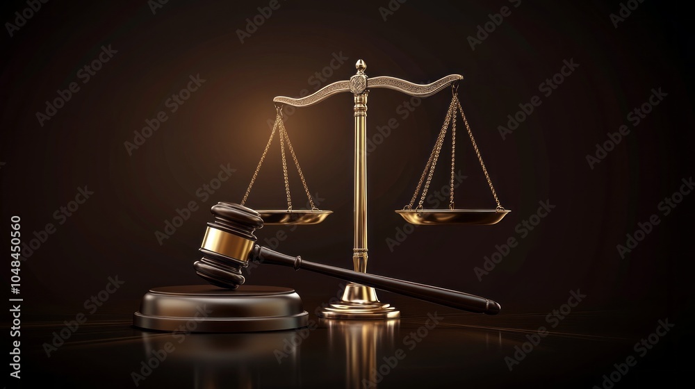 A gavel and scales of justice are shown in a dark background A gavel and scales of justice are shown in a dark background