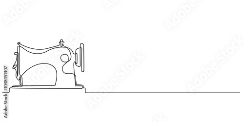 continuous line sewing machine.one line drawing of classic sewing machine.single line vector illustration.isolated white background