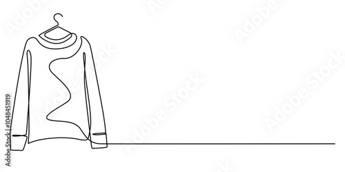 continuous line of sweater.drawing of one line of sweater hanging on a hanger.single line vector illustration.isolated white background