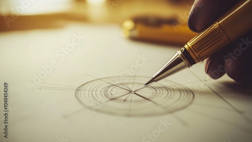 Hand drawing precise geometric circle diagram on paper