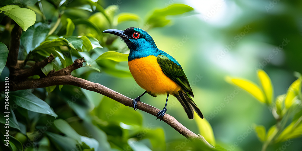 Colorful Tropical Bird Perched on Tree Branch in Nature Colorful Tropical Bird Perched on Tree Branch in Nature