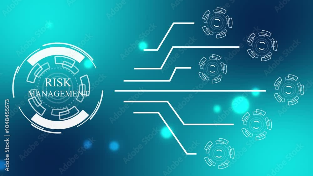 Abstrac risk management icon over Dynamic Moving Lines with technology analytic strategy concept animated.