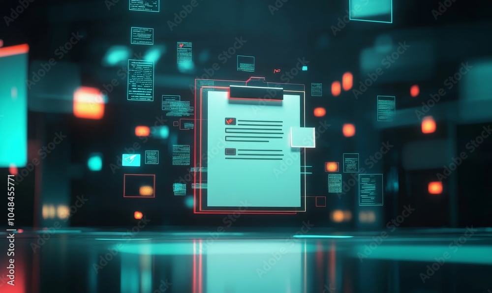 Neon checklist with digital interface. Neon checklist with digital interface.