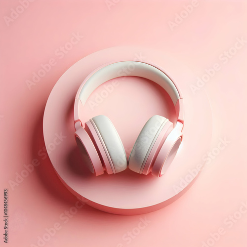 Trendy Pastel Pink and White Headphones photo