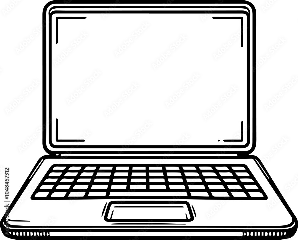 Black Line Art Laptop Electronic Device Hand Drawn Illustration Black Line Art Laptop Electronic Device Hand Drawn Illustration