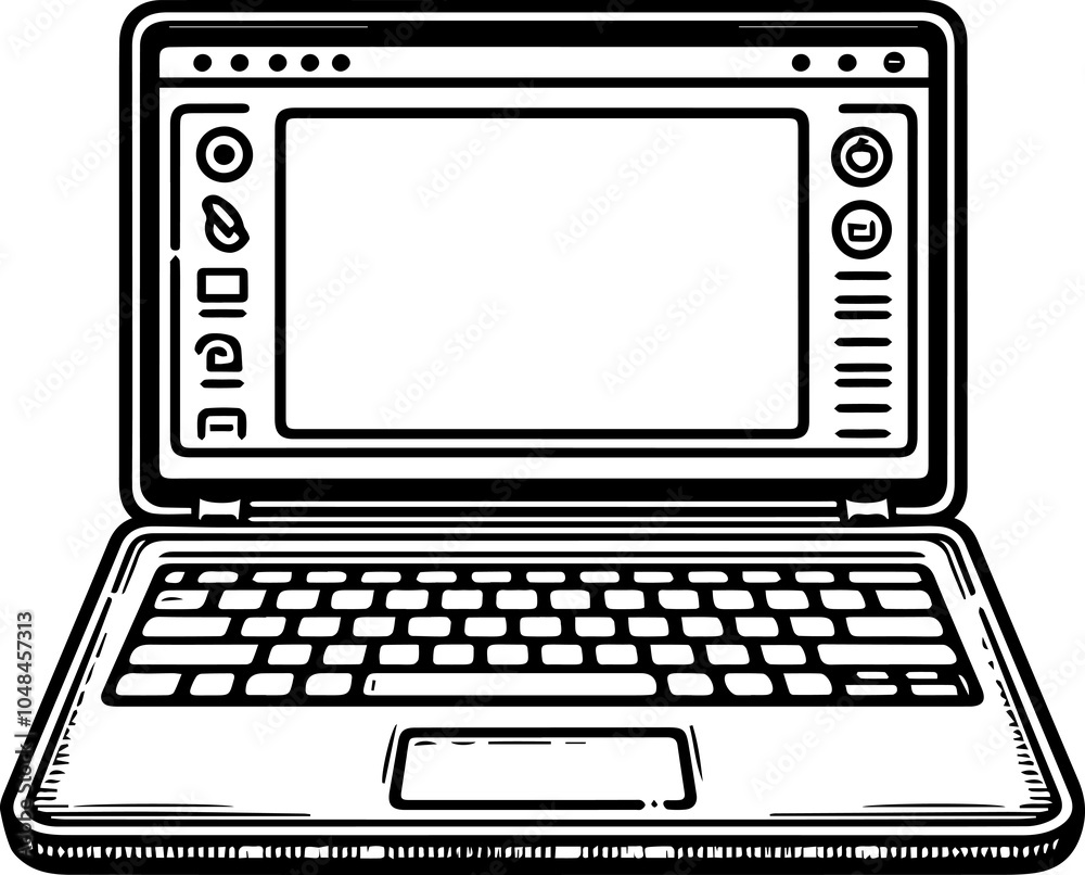 Black Line Art Laptop Electronic Device Hand Drawn Illustration Black Line Art Laptop Electronic Device Hand Drawn Illustration