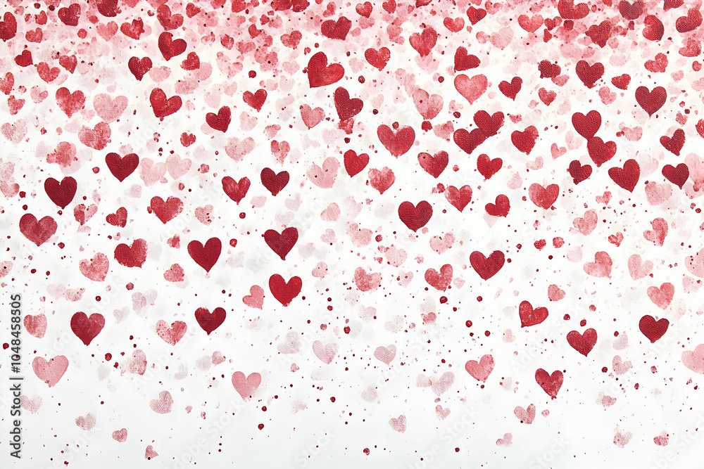 A delicate pattern of small, hand-drawn hearts in shades of red and pink scattered across the canvas on a white background, creating an elegant Valentine's Day backdrop with a touch of whimsy A delicate pattern of small, hand-drawn hearts in shades of red and pink scattered across the canvas on a white background, creating an elegant Valentine's Day backdrop with a touch of whimsy