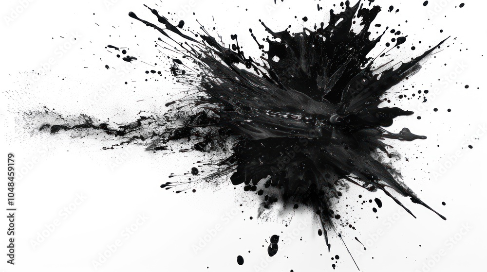 Abstract Black Ink Splashes and Drips on White Background Abstract Black Ink Splashes and Drips on White Background