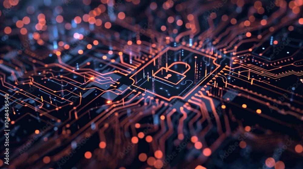 Cyber Security on Circuit Board Digital Lock Icon Cyber Security on Circuit Board Digital Lock Icon