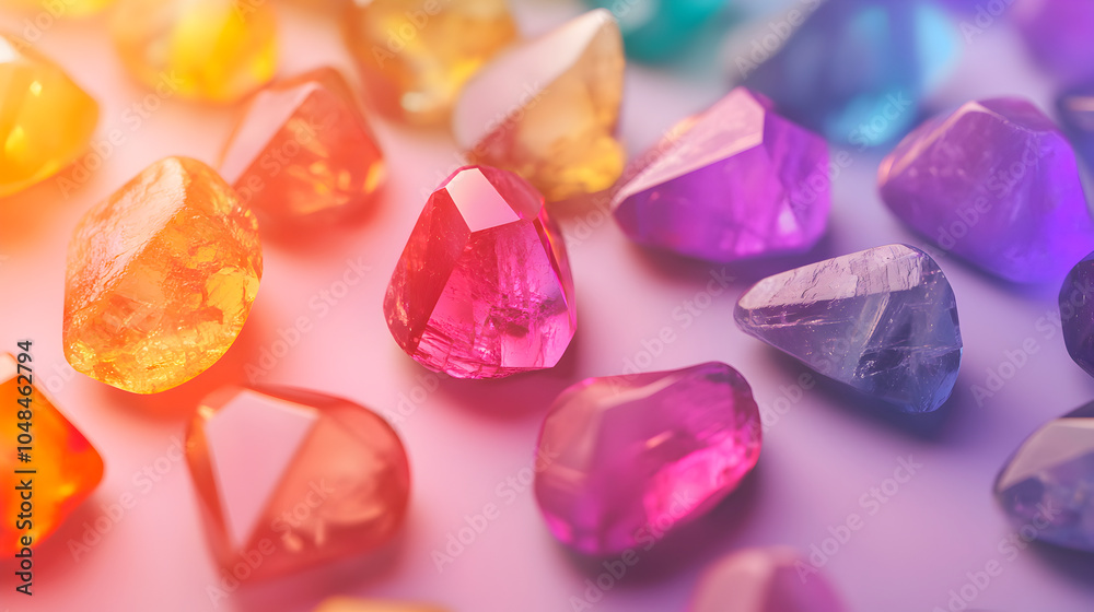 Vibrant collection of colorful gems and crystals sparkling in natural light for stunning visual appeal Vibrant collection of colorful gems and crystals sparkling in natural light for stunning visual appeal