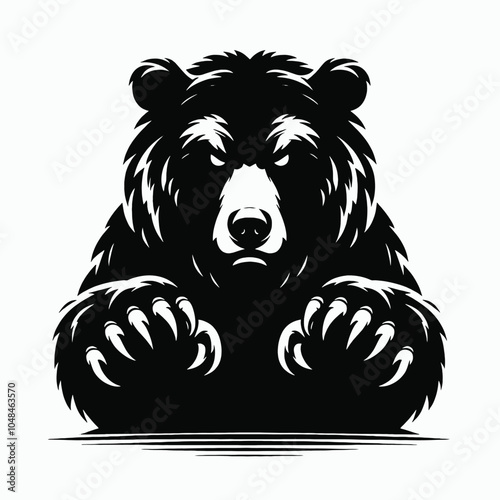 simple Angry bear with paws in front head in front predator position, isolated white background