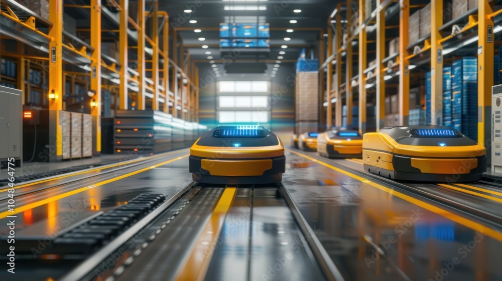 Autonomous Guided Vehicles Transporting Goods in a Modern Warehouse