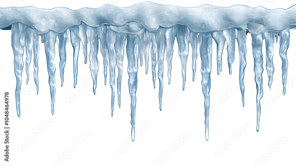 Icicles hanging from roof edges, isolated on white or transparent background Icicles hanging from roof edges, isolated on white or transparent background