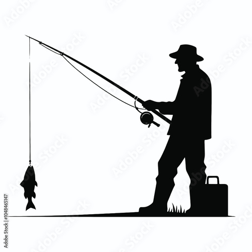 simple fisherman silhouette, isolated white background