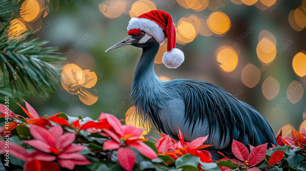Naklejka premium Crowned Crane in Holiday Cheer