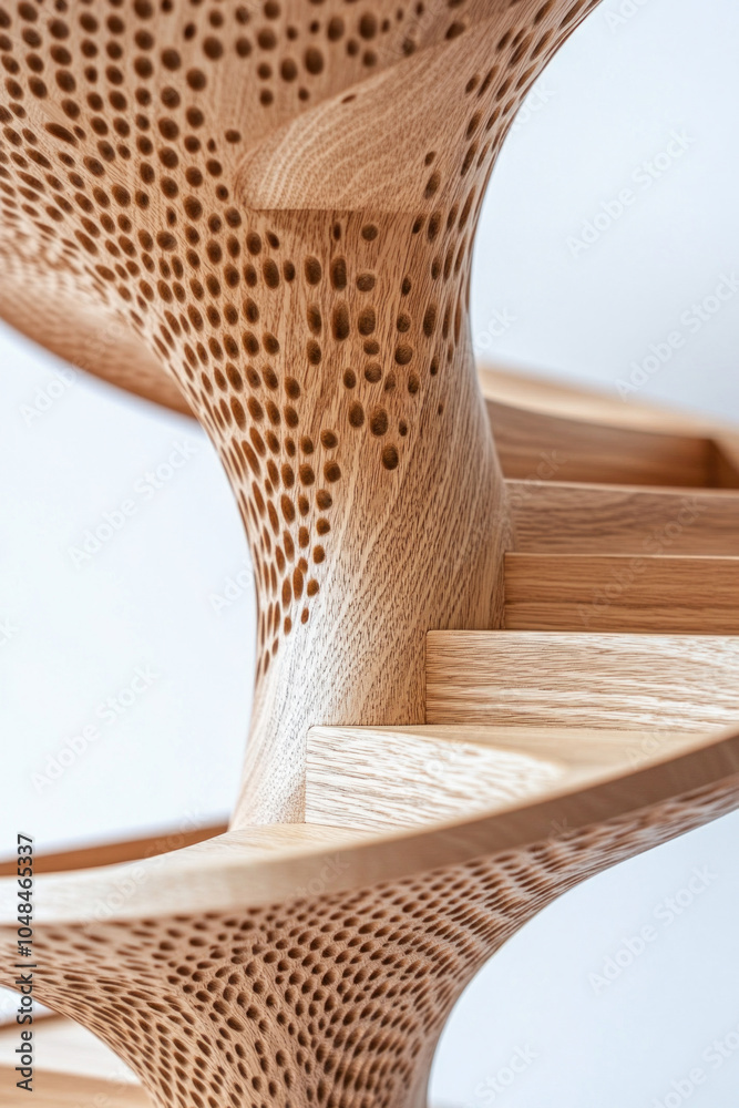Fototapeta premium Modern wooden spiral staircase structure detail showing joints and carpentry
