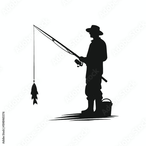 simple fisherman silhouette, isolated white background