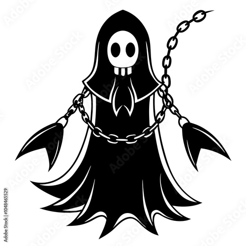 Ghost with Chains vector silhouette black illustration on white background