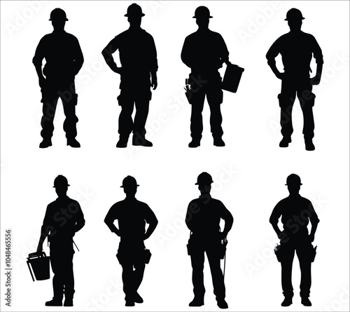 Silhouettes of construction worker vector. Construction worker silhouettes. Set of worker silhouette vector design. Black construction worker silhouettes on white background