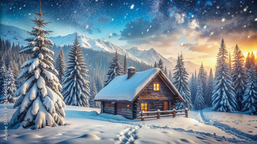 Fototapeta premium Snow-Covered Road Leading to Farmhouse in Winter