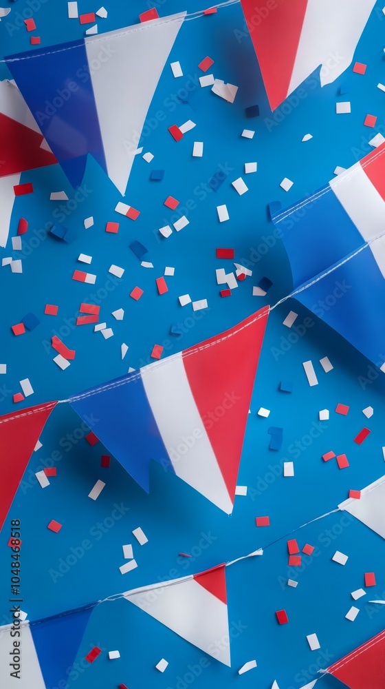 Obraz premium Colorful Party Bunting with Confetti on Blue Background