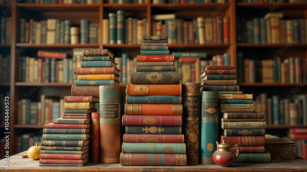 A Vibrant Collection of Diverse Books on a Colorful Bookshelf, Showcasing Literature and Imagination A Vibrant Collection of Diverse Books on a Colorful Bookshelf, Showcasing Literature and Imagination