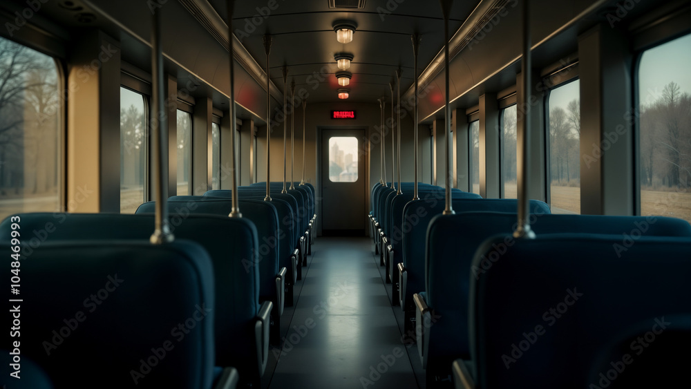 An Expansive Train with Spacious Empty Booths, Evoking the Tranquility and Stories Behind Each Rail Journey An Expansive Train with Spacious Empty Booths, Evoking the Tranquility and Stories Behind Each Rail Journey