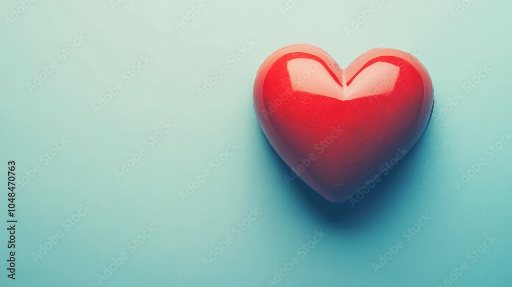 Shiny red heart on light blue background Shiny red heart on light blue background