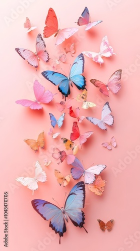 Colorful Paper Butterflies on Pink Background