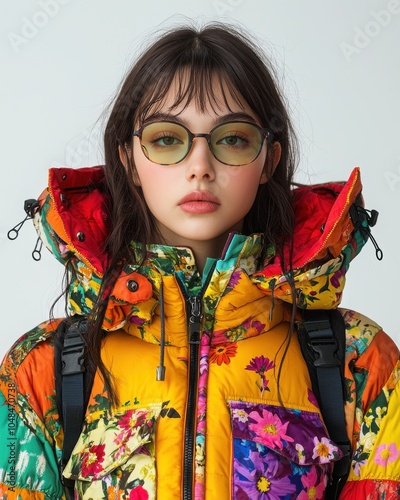 Colorful seasonal fashion: vibrant quadrobing jacket for winter style and comfort photo