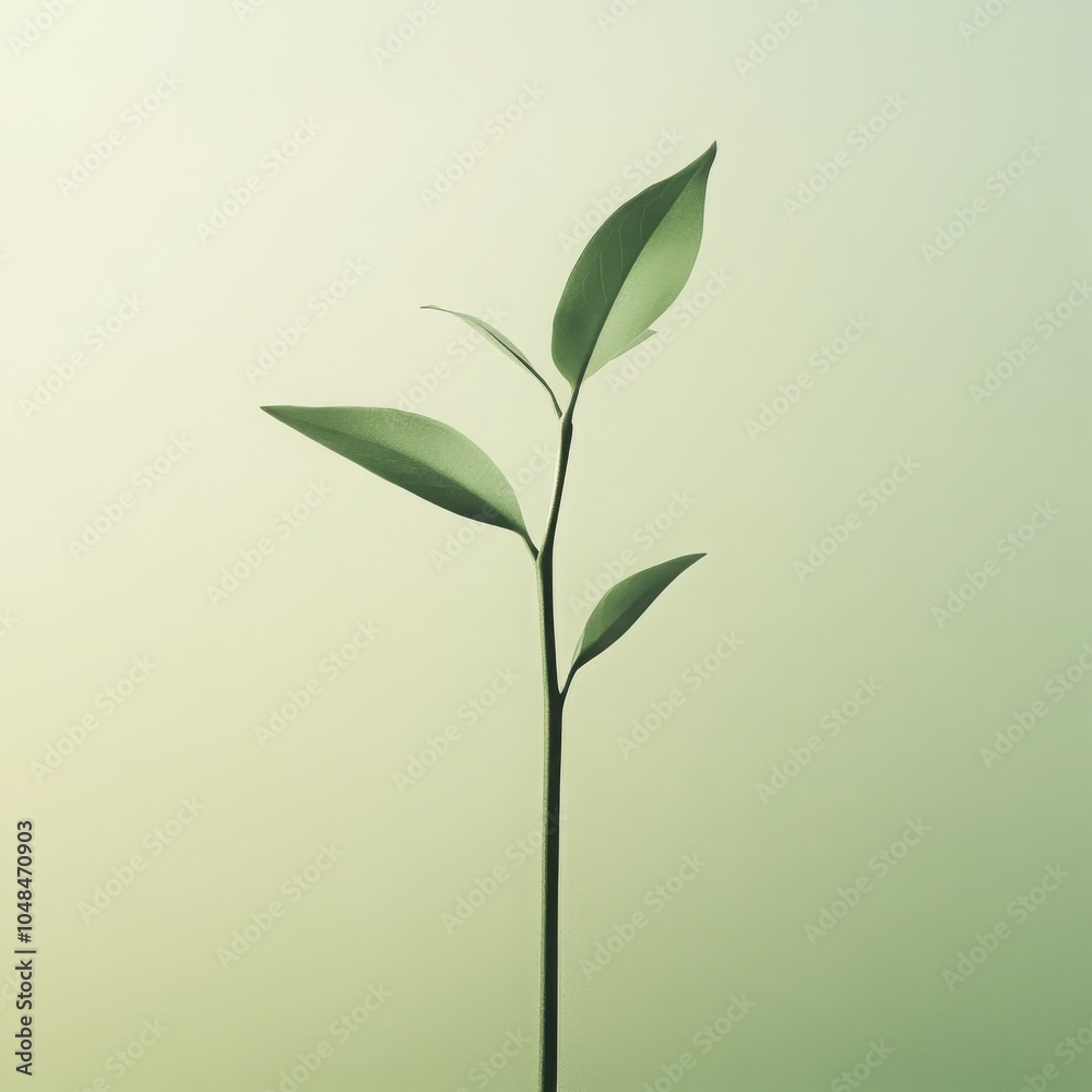 Sustainable growth concept: geometric sprout with green leaf on gradient background
