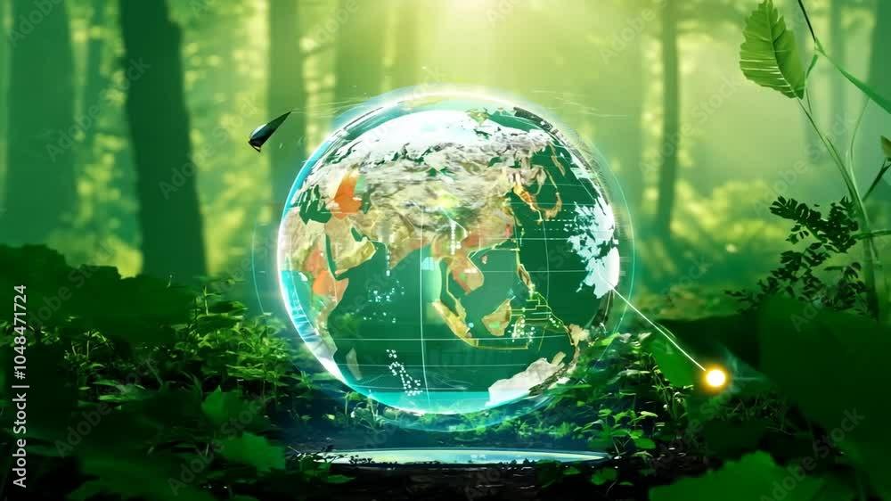 globe environmental planet energy forest digital green concept plants ecology earth trees lush renewable solar wind geothermal efficiency photovoltaic bio-fuel clean conservation generative ai global