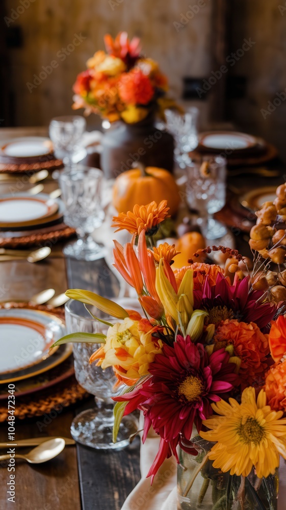 Thanksgiving Table with Autumn Floral Centerpiece Thanksgiving Table with Autumn Floral Centerpiece