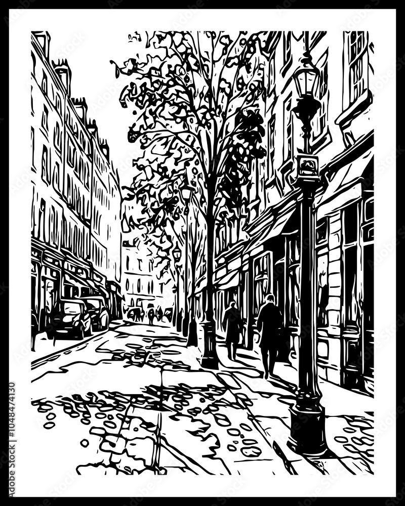 Black and white line art. City landscape. Pattern for printing on wall decorations, fabrics and for use in graphics. Black and white line art. City landscape. Pattern for printing on wall decorations, fabrics and for use in graphics.