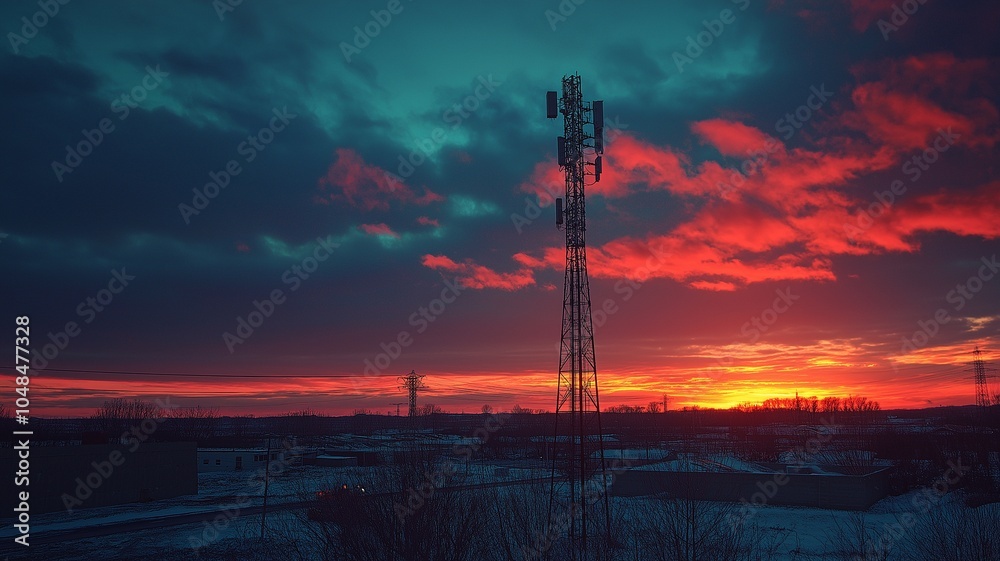 Naklejka premium Telecom tower in the background of the sky