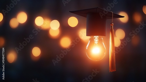 Light bulb with graduate cap, creative education